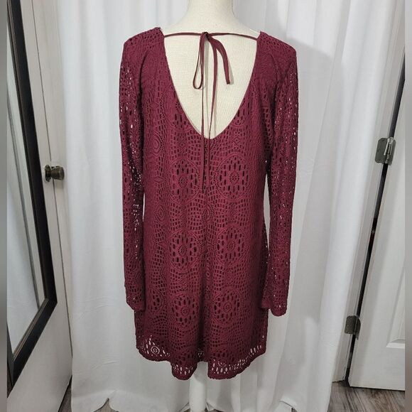 Speechless Womens Red Lace Overlay Scoop Neck Shift Dress - Picture 3 of 10